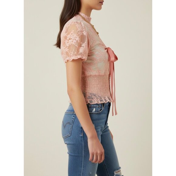 VTG Peach Sheer Lace Top | Coquette Boho Indie Sleaze Fairycore Balletcore Siren - Picture 5 of 13